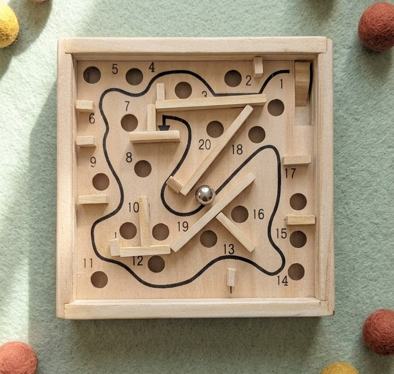 Wooden Labyrinth Ball Maze Game – Handheld Dexterity Marble Board
