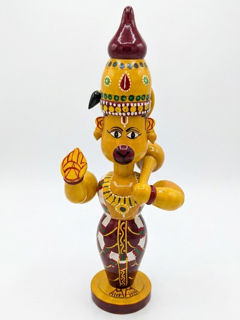 Wooden Lord Hanuman Idol with Gada – Handcrafted Devotional Statue