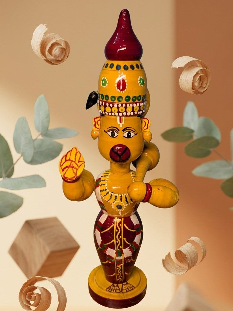Wooden Lord Hanuman Idol with Gada – Handcrafted Devotional Statue