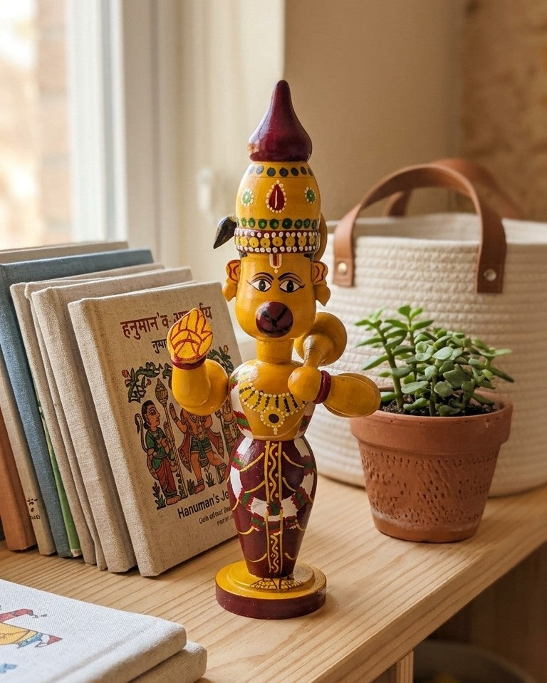 Wooden Lord Hanuman Idol with Gada – Handcrafted Devotional Statue