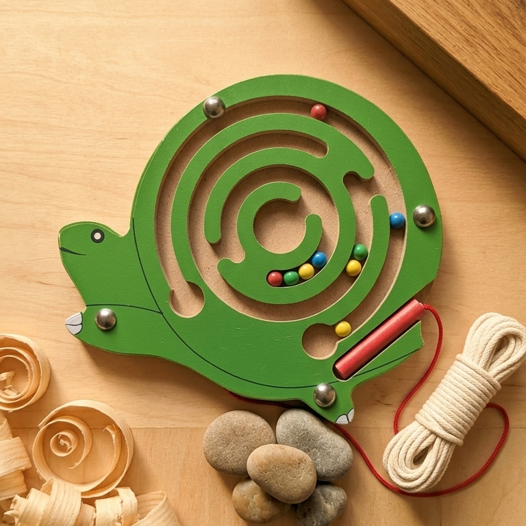 Wooden Magnetic Turtle Maze Puzzle – Fine Motor Marble Logic Board