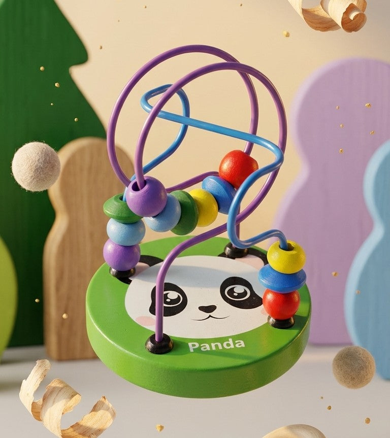 Wooden Panda Bead Maze – Montessori Wire Roller Coaster Activity Toy