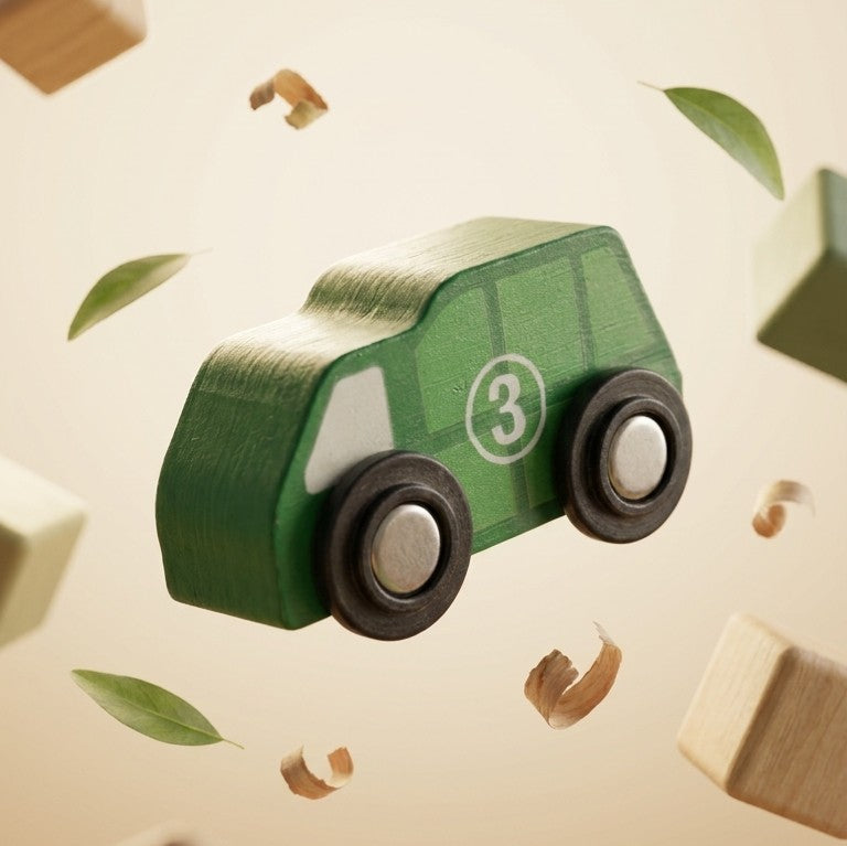 Wooden Mini Car Vehicle Toy – Handcrafted Green Racer