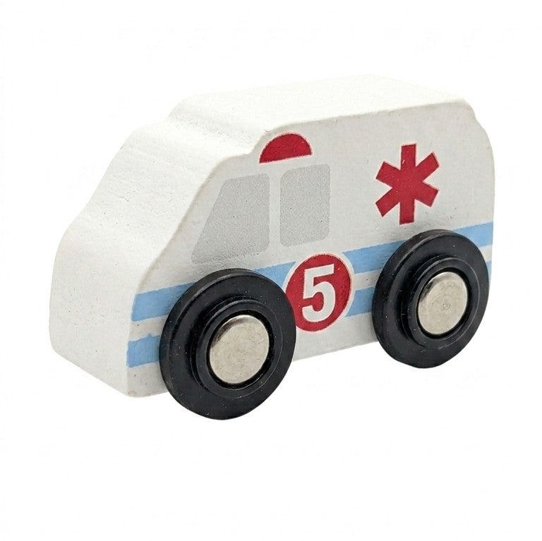 Wooden Mini Ambulance Emergency Toy – White Rescue Vehicle