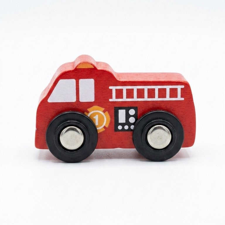 Wooden Mini Fire Truck Rescue Toy – Red Firefighter Vehicle