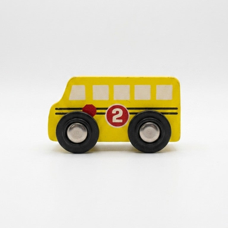 Wooden Mini School Bus Push Toy – Educational Vehicle Model