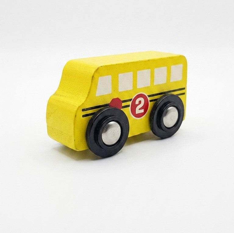 Wooden Mini School Bus Push Toy – Educational Vehicle Model