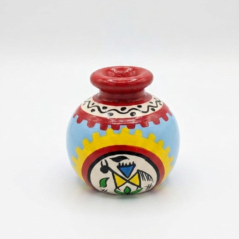 Wooden Miniature Bud Vase (Sky Blue) – Handcrafted Warli Art Pot