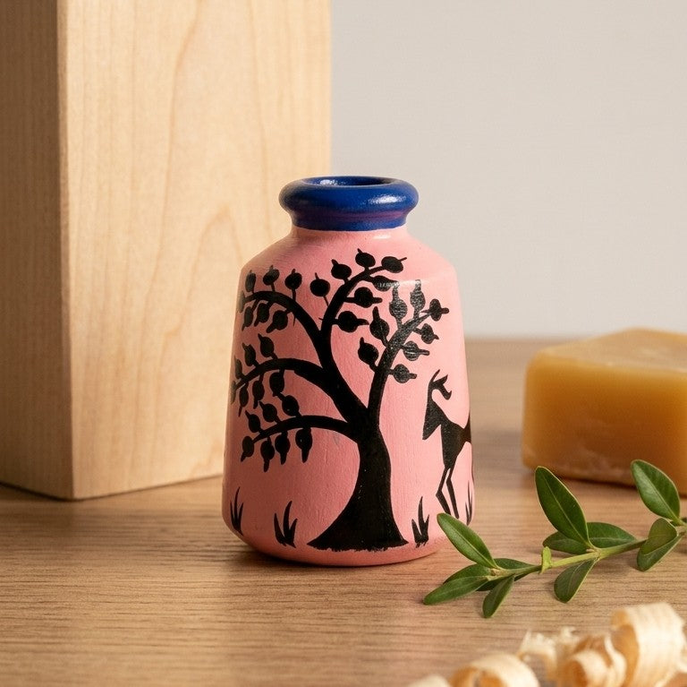 Wooden Miniature Bud Vase (Maroon) – Handcrafted Ethnic Table Pot