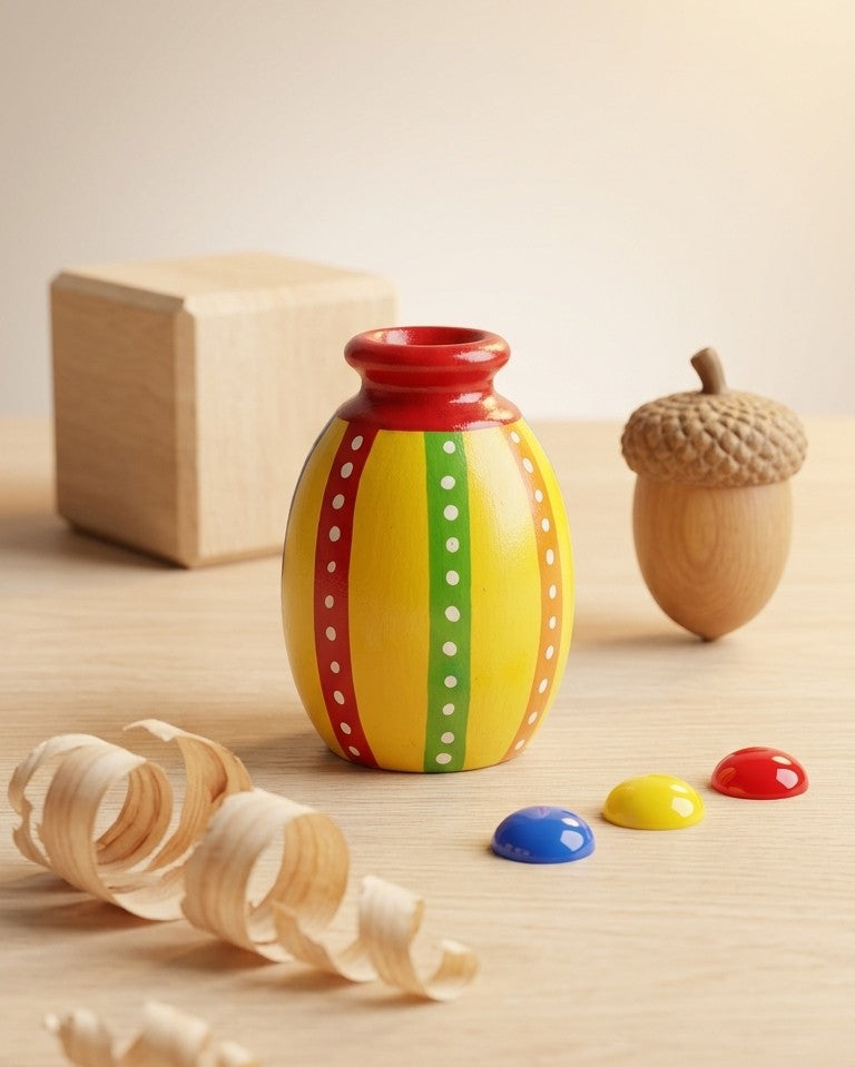 Wooden Miniature Bud Vase (Yellow) – Festive Hand-Painted Accent