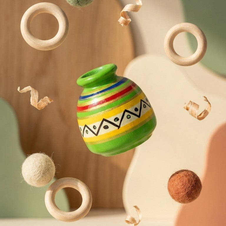 Wooden Fluted Miniature Bud Vase (Green) – Tribal Geometric Pot