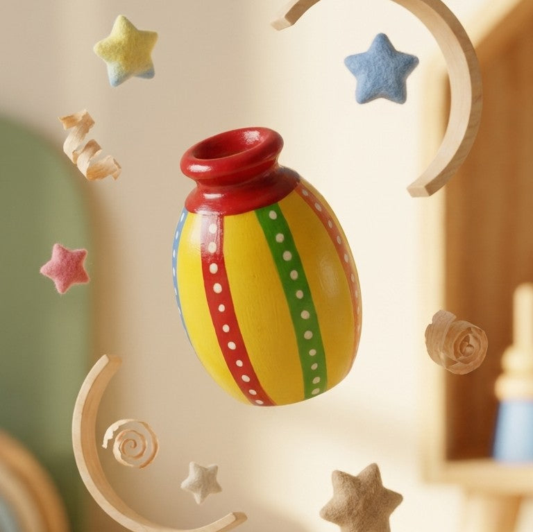 Wooden Miniature Bud Vase (Yellow) – Festive Hand-Painted Accent