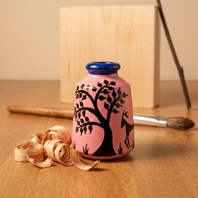 Wooden Miniature Bud Vase (Maroon) – Handcrafted Ethnic Table Pot