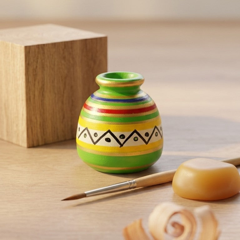 Wooden Fluted Miniature Bud Vase (Green) – Tribal Geometric Pot