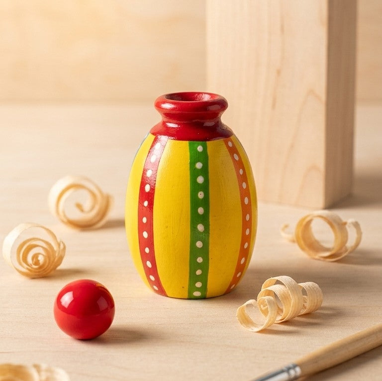 Wooden Miniature Bud Vase (Yellow) – Festive Hand-Painted Accent