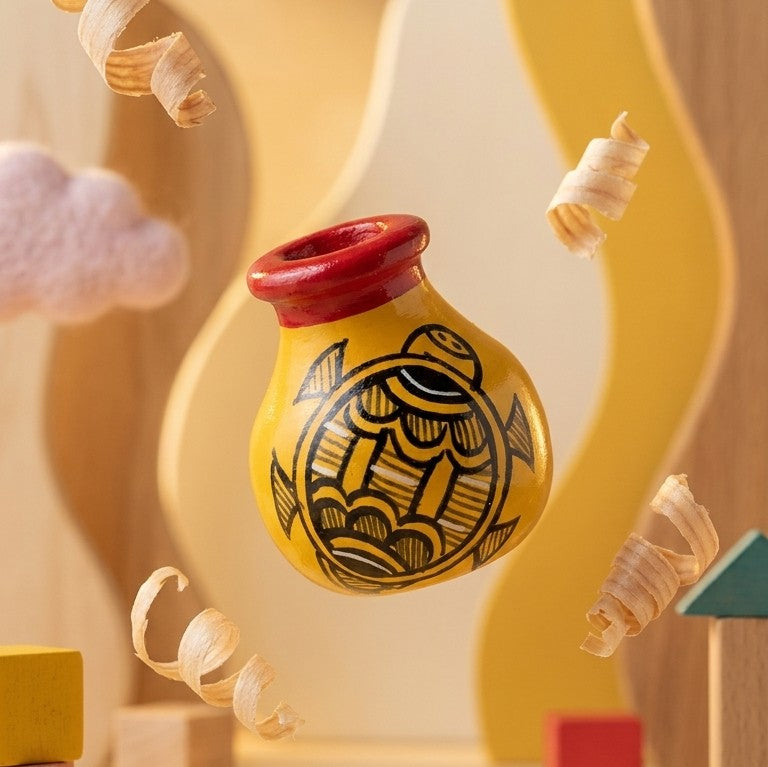 Wooden Miniature Bud Vase (Madhubani) – Folk Art Animal Motif Pot
