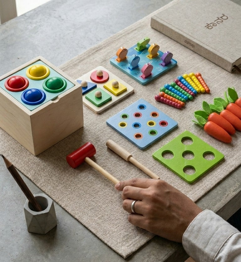5-in-1 Montessori Wooden Activity Box – Shape Sorter & Fishing Set