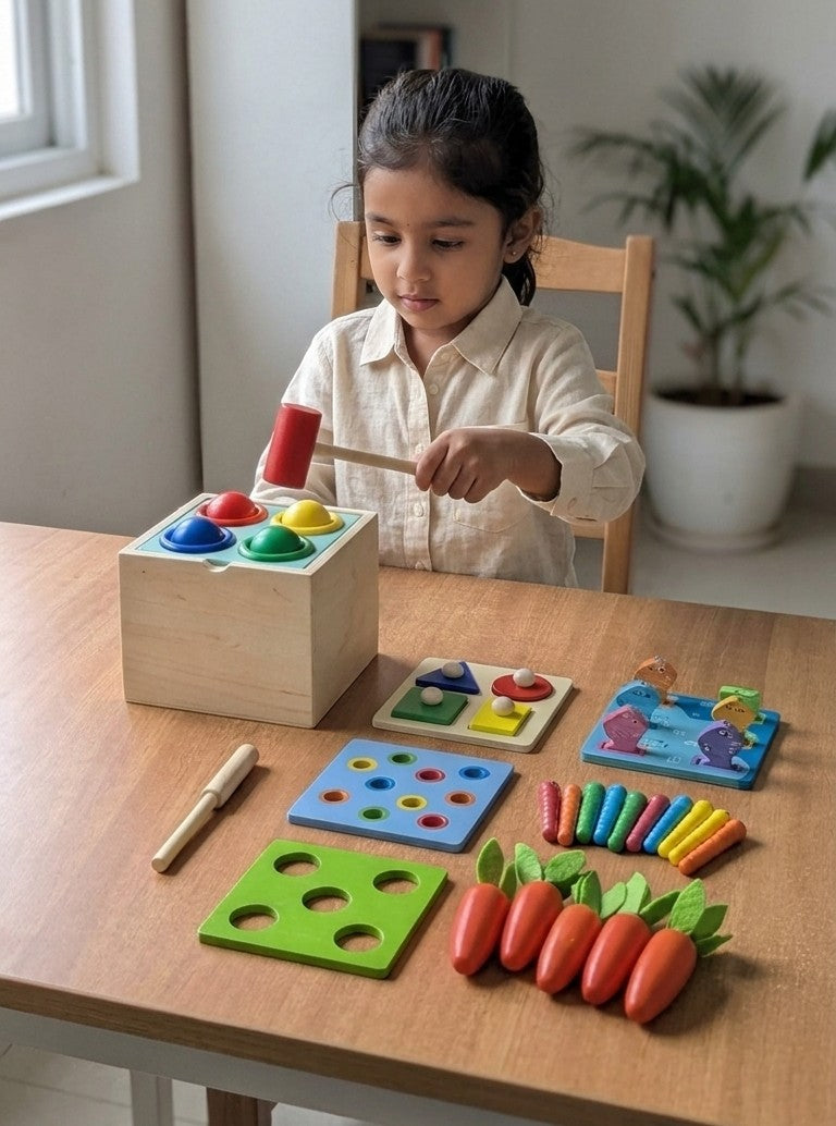 5-in-1 Montessori Wooden Activity Box – Shape Sorter & Fishing Set