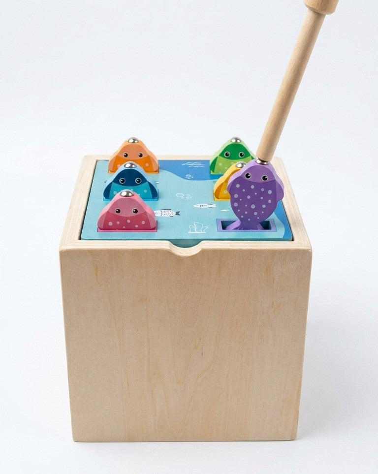5-in-1 Montessori Wooden Activity Box – Shape Sorter & Fishing Set