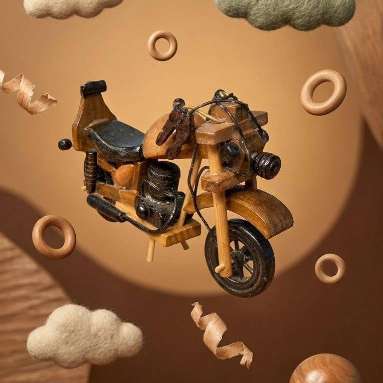 Wooden Classic Cruiser Motorcycle – Hand-Carved Motorbike Model
