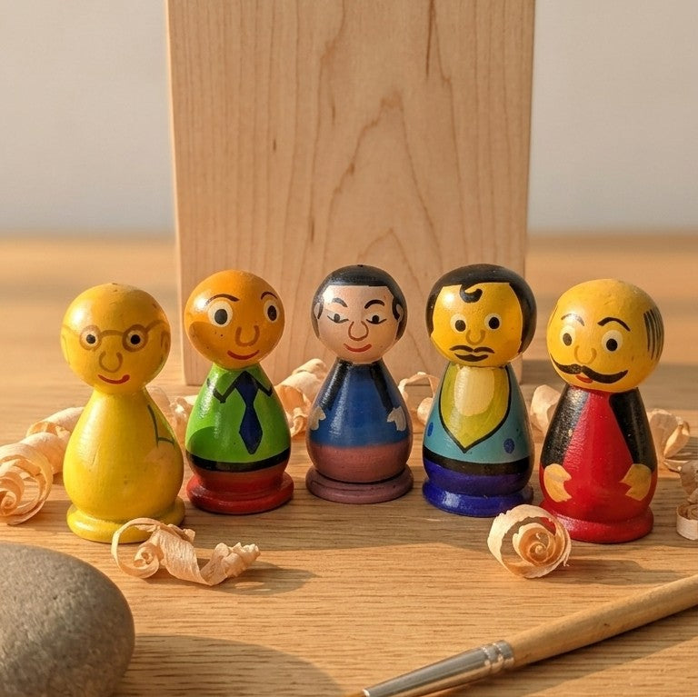 Wooden Community Family Peg Dolls – Set of 5 Character Figurines