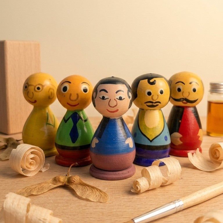 Wooden Community Family Peg Dolls – Set of 5 Character Figurines