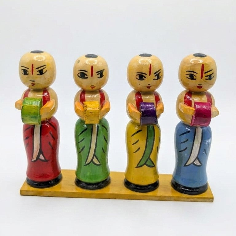 Wooden Indian Kirtan Troupe on Base – Set of 4 Bhajan Musicians