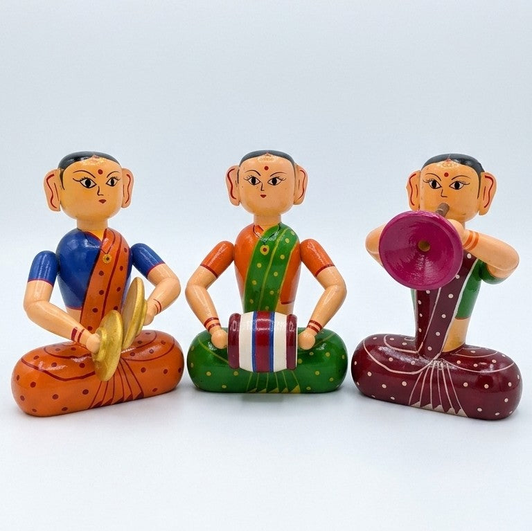 Wooden Royal Lady Musicians Ensemble – Set of 3 Folk Art Statues