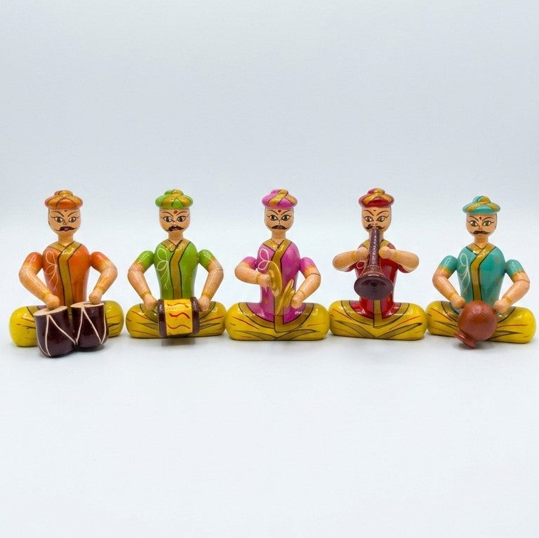 Wooden Indian Folk Musicians – 5-Piece Sangeet Mandali Troupe