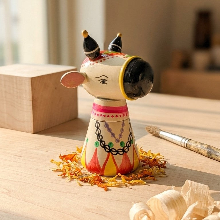 Wooden Sacred Nandi Kumkum Box – Handcrafted Gomata Pooja Container