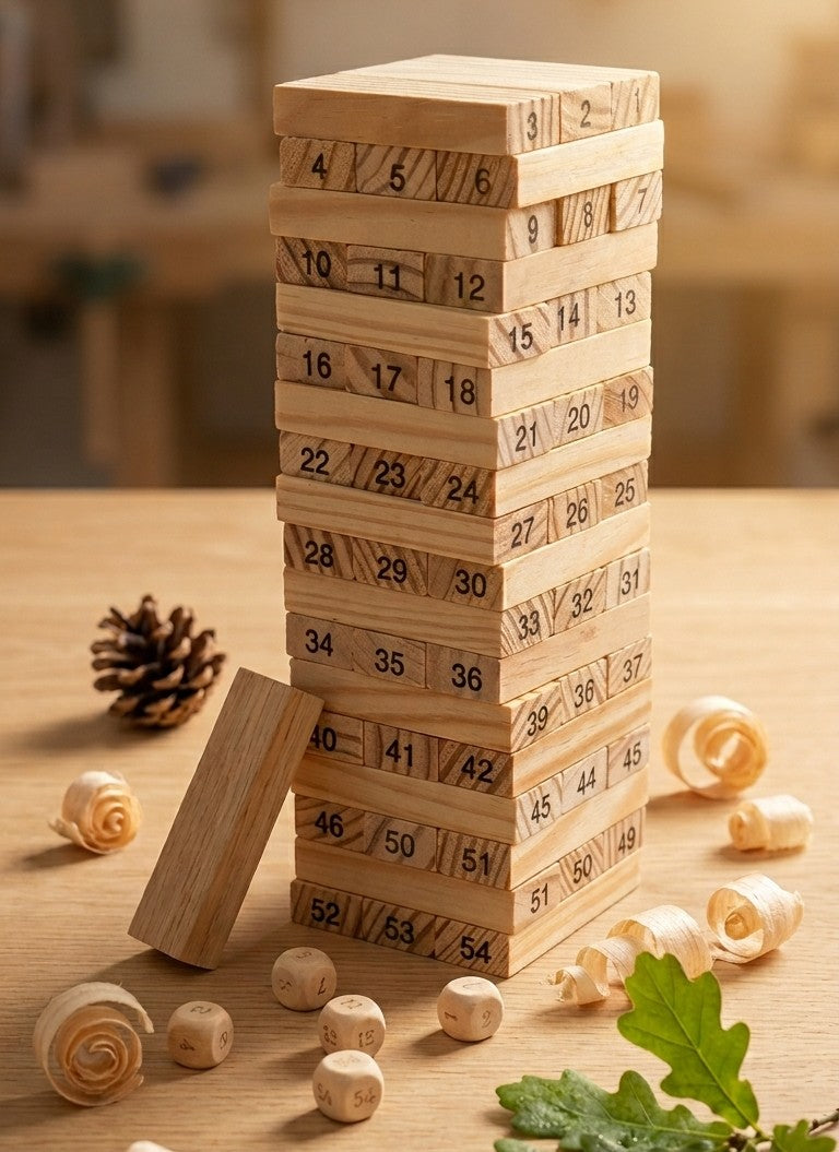 Wooden Numbered Tumbling Tower Jenga – 54-Piece Math Stacking Game