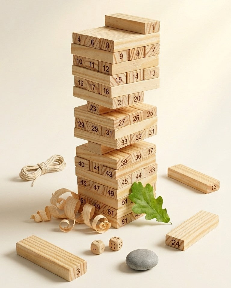 Wooden Numbered Tumbling Tower Jenga – 54-Piece Math Stacking Game