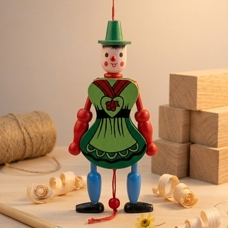 Wooden Jumping Joker Puppet – Traditional Cord-Pull Action Toy