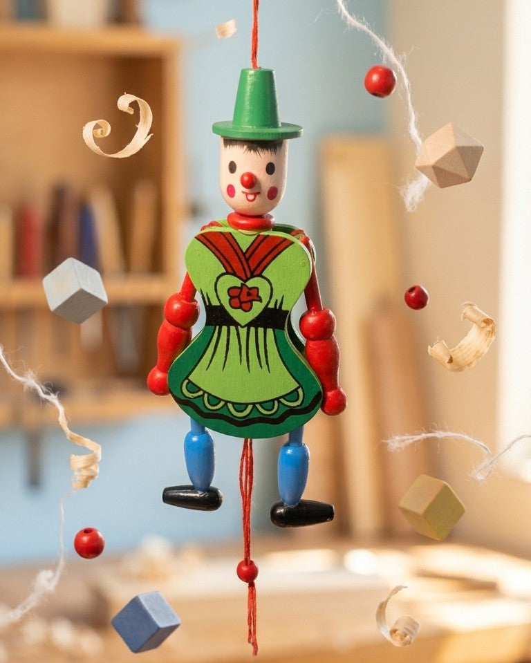 Wooden Jumping Joker Puppet – Traditional Cord-Pull Action Toy