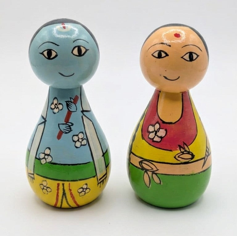 Wooden Radha Krishna Figurines – Handcrafted Divine Peg Dolls