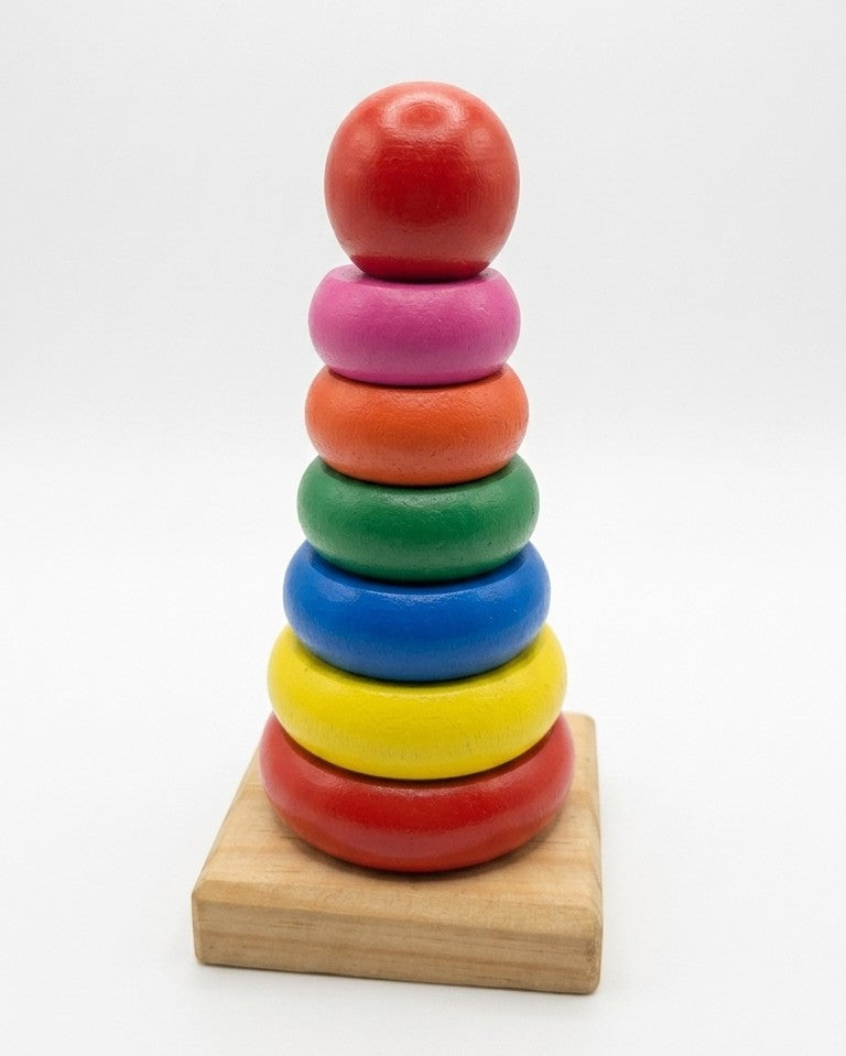 Handcrafted Wooden Rainbow Ring Stacker – 7-Piece Sensory Tower