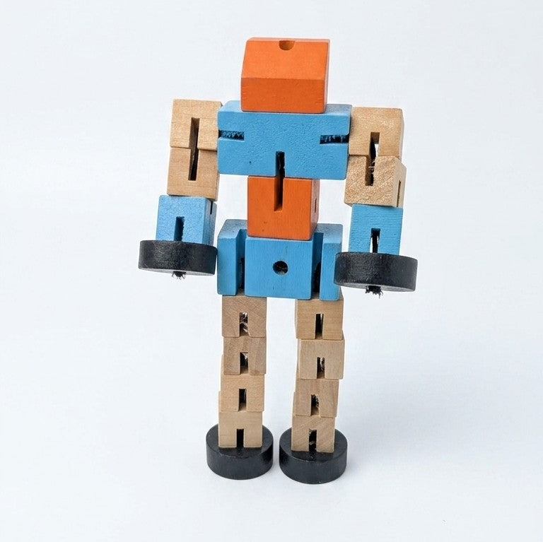 Wooden RobbieMad Poseable Robot – Articulated Action Figure