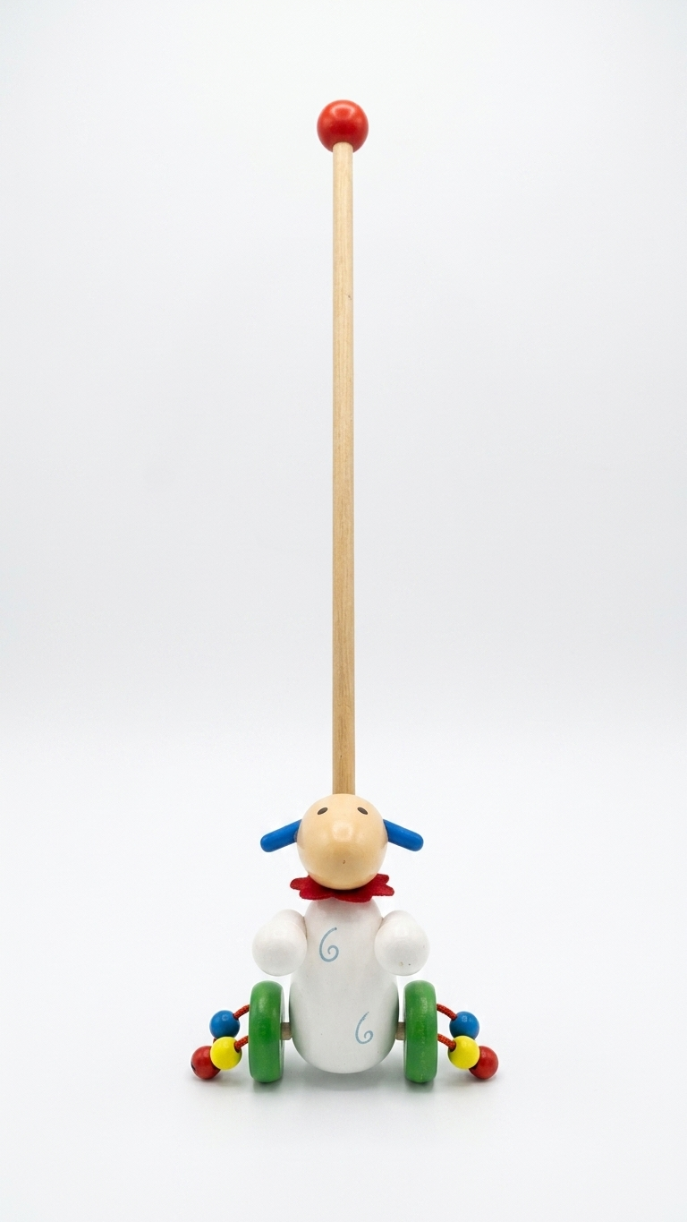 Wooden Push-Along Walking Toy with Clacking Bead Wheels