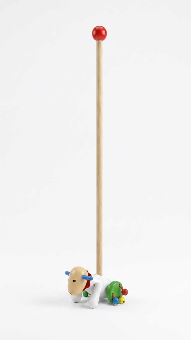 Wooden Push-Along Walking Toy with Clacking Bead Wheels
