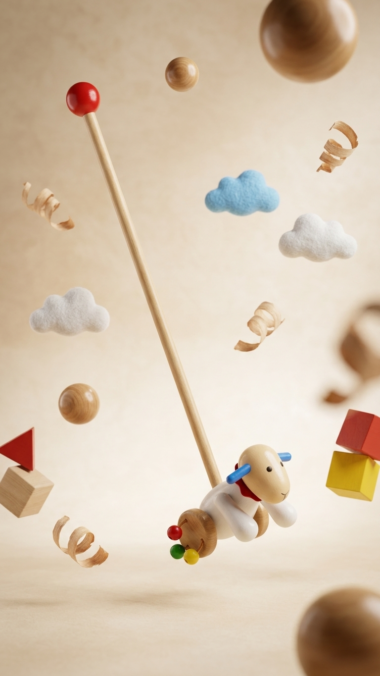Wooden Push-Along Walking Toy with Clacking Bead Wheels