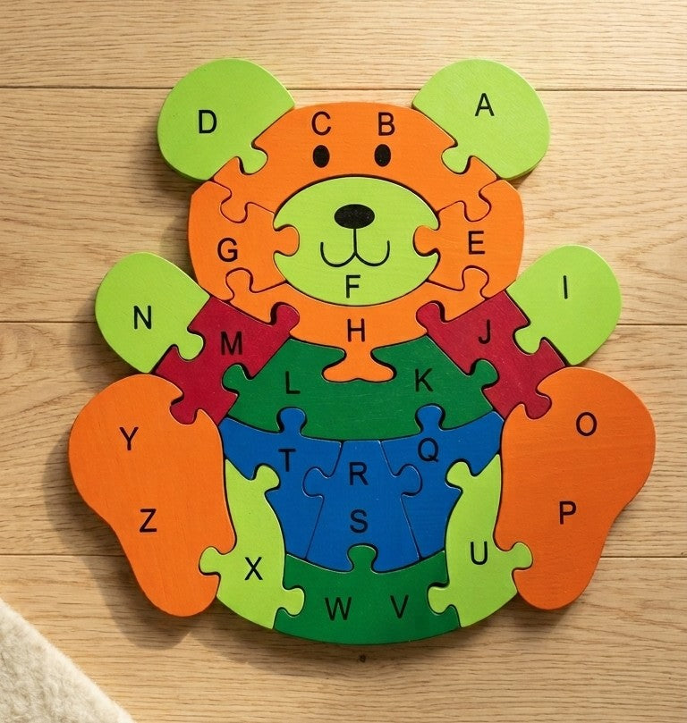 Wooden Alphabet Bear Jigsaw Puzzle – A-Z Animal Learning Toy