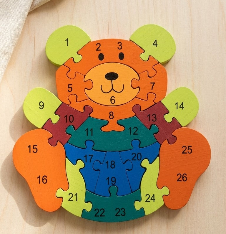 Wooden Alphabet Bear Jigsaw Puzzle – A-Z Animal Learning Toy