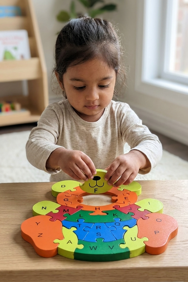 Wooden Alphabet Bear Jigsaw Puzzle – A-Z Animal Learning Toy