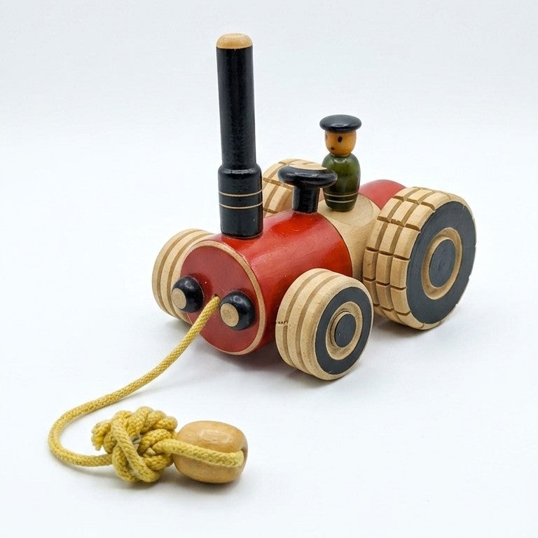 Wooden Farm Tractor Road Roller – Handcrafted Construction Toy