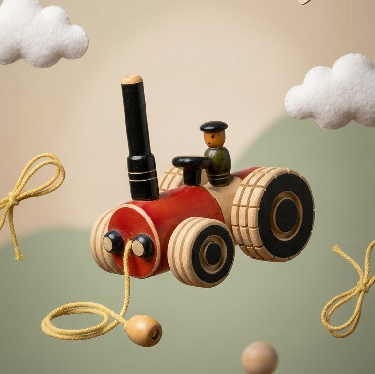 Wooden Farm Tractor Road Roller – Handcrafted Construction Toy