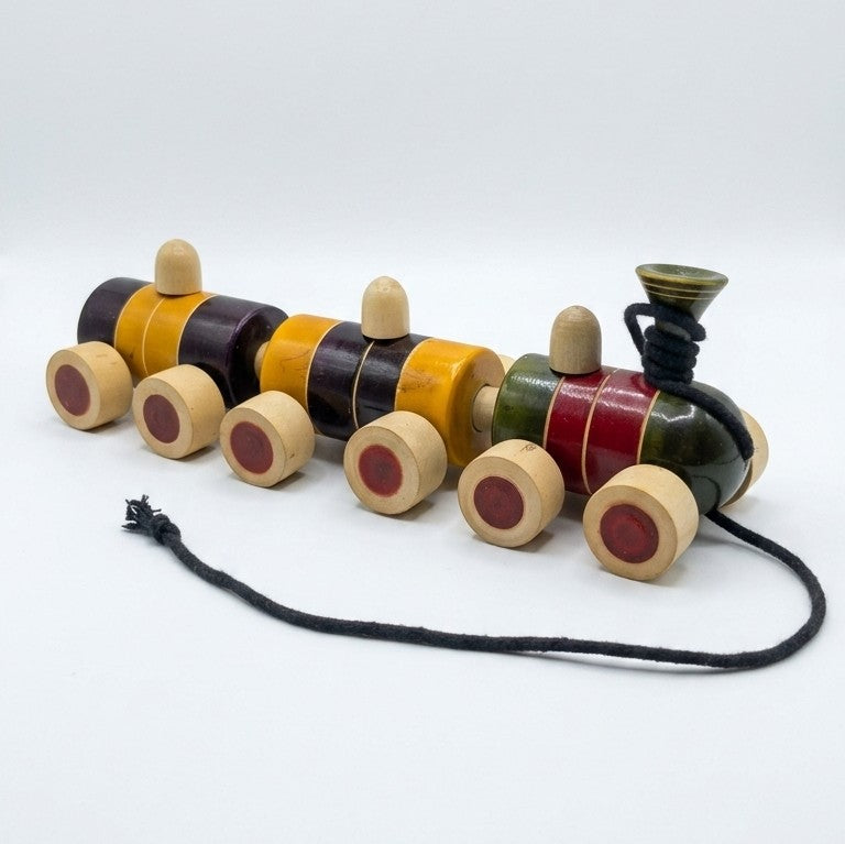 Handcrafted Wooden 3-Section Steam Train Set – Pull-Along Toy
