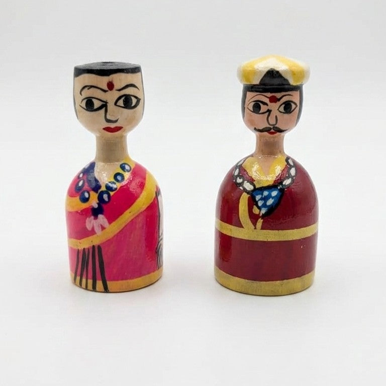 Wooden Village Couple Figurines – Handcrafted Indian Folk Art Set