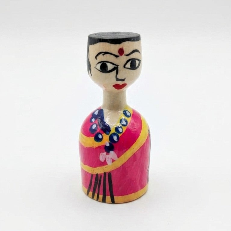 Wooden Village Couple Figurines – Handcrafted Indian Folk Art Set