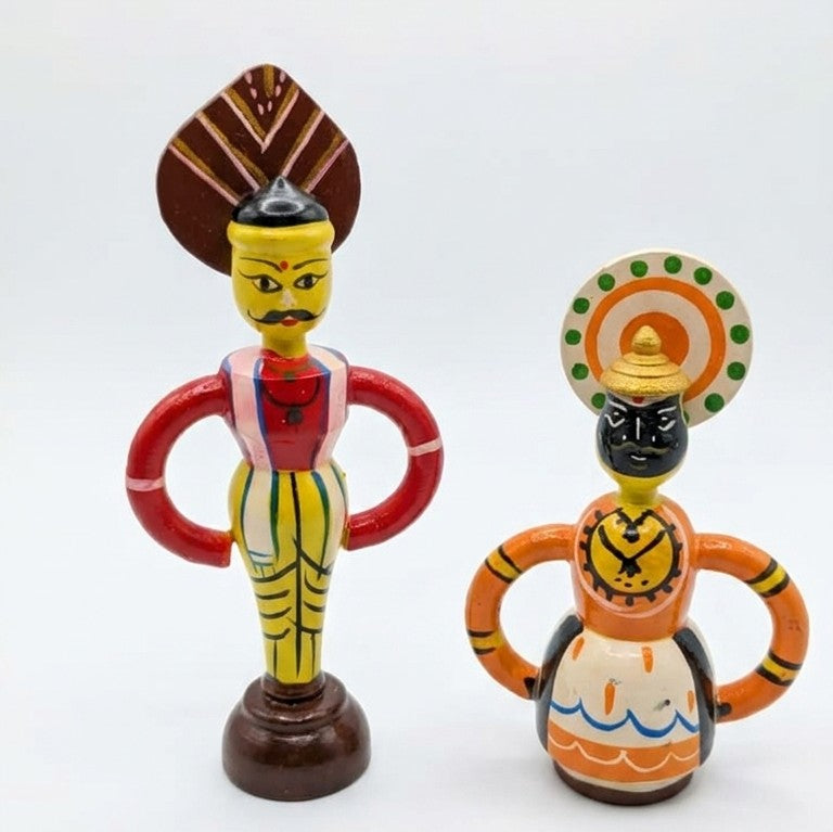 Wooden Yakshagana & Kathakali Folk Dolls – Traditional Theatre Set