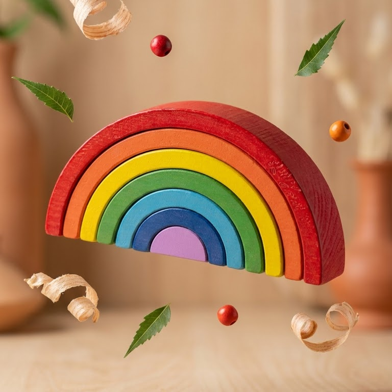 Handcrafted Wooden Rainbow Stacker – Vibrant Montessori Nesting Arches